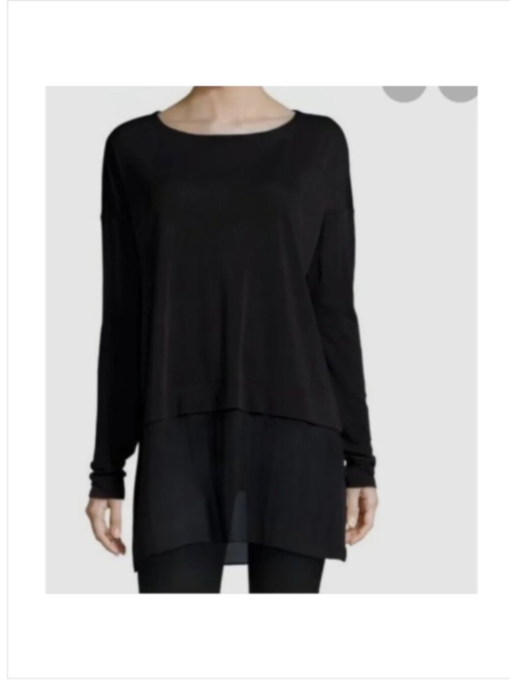 Eileen Fisher Long Sleeve 100% Silk Jersey Tunic Sheer Hem Black size 2X Buttons